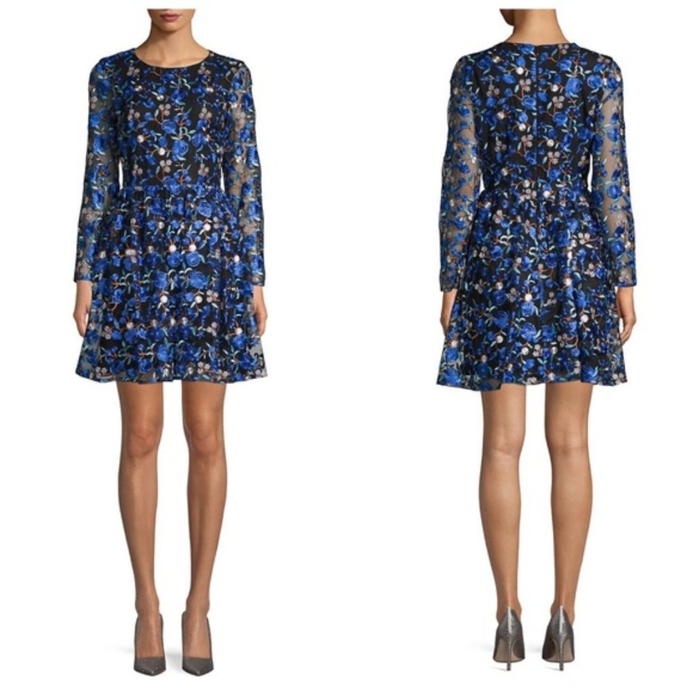 Badgley Mischka Blue Floral Mini Dress